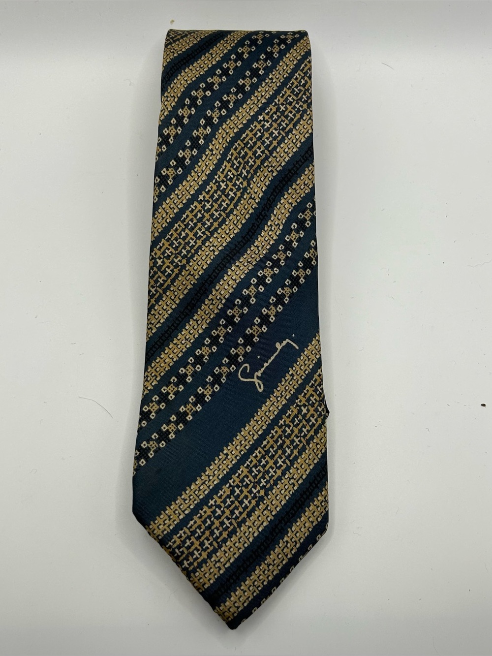 Givenchy navy and tan silk vintage tie